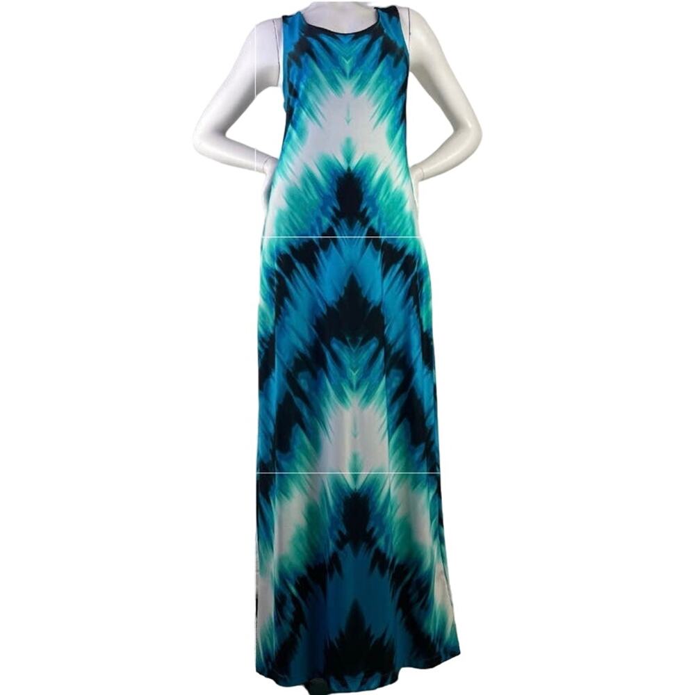 Venus Womens Boho Maxi Dress Lined Bodice Strappy Back Blue Multi Tie Dye Size M